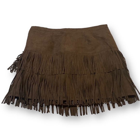 WD.NY Faux Suede Fringe Flapper Coastal Cowgirl Mini Skirt Large Brown Boho… - Picture 2 of 8